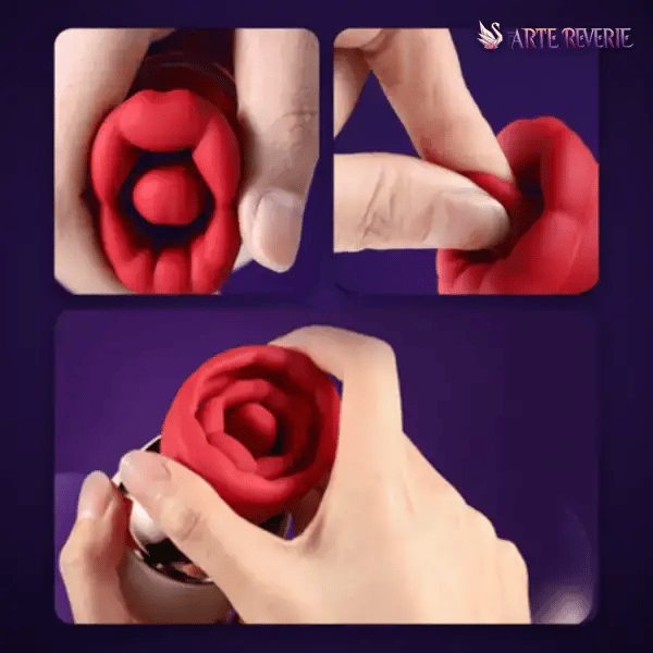 Hands squeezing the soft, jelly-like silicone lips of the dual-mouth suction and licking massager