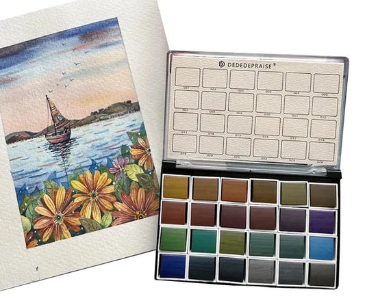 Vintage Charm Metallic Watercolor Set - 12/24 Colors for Professional and Beginner Artists