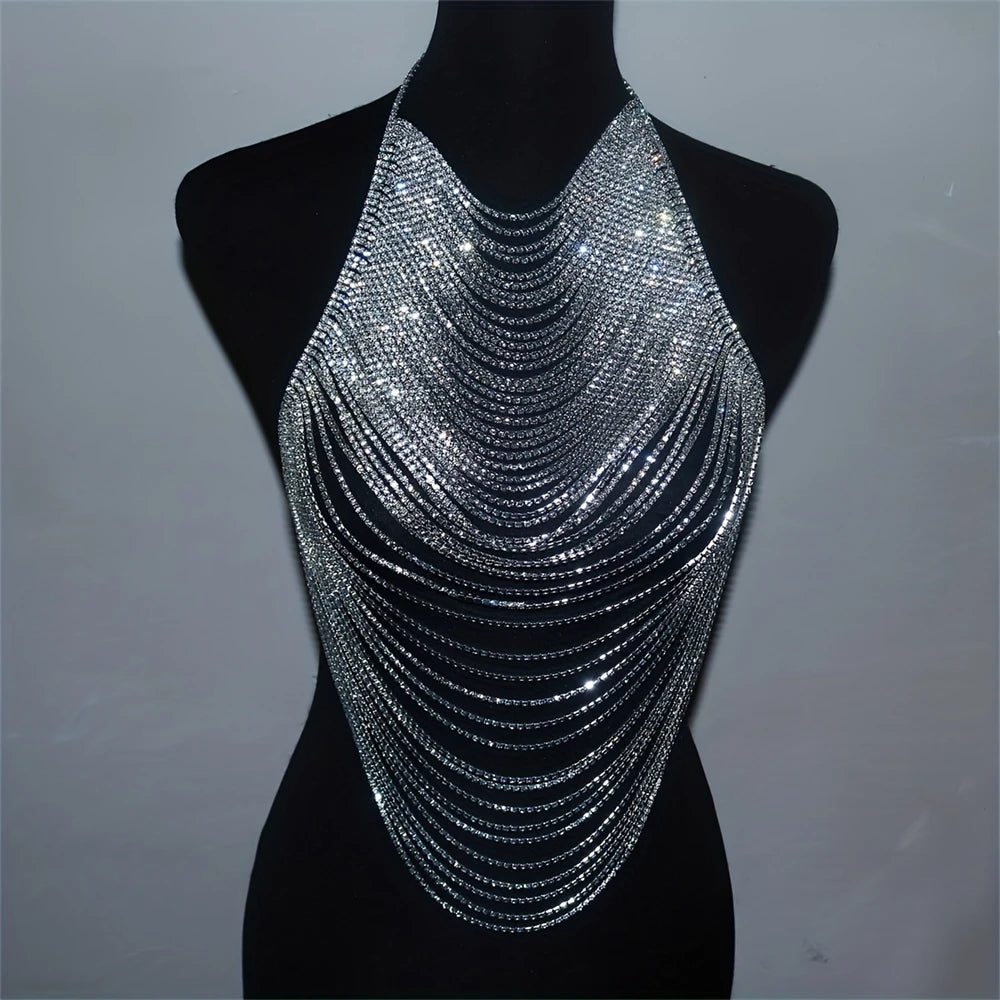 Rhinestone Tassel Halter Body Chain - Romantic Luxury Body Jewelery