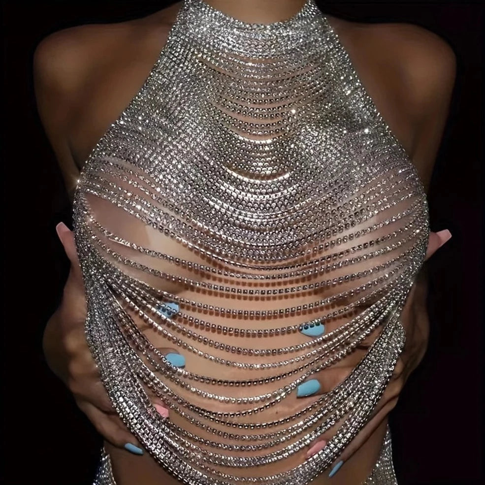 Rhinestone Tassel Halter Body Chain - Romantic Luxury Body Jewelery