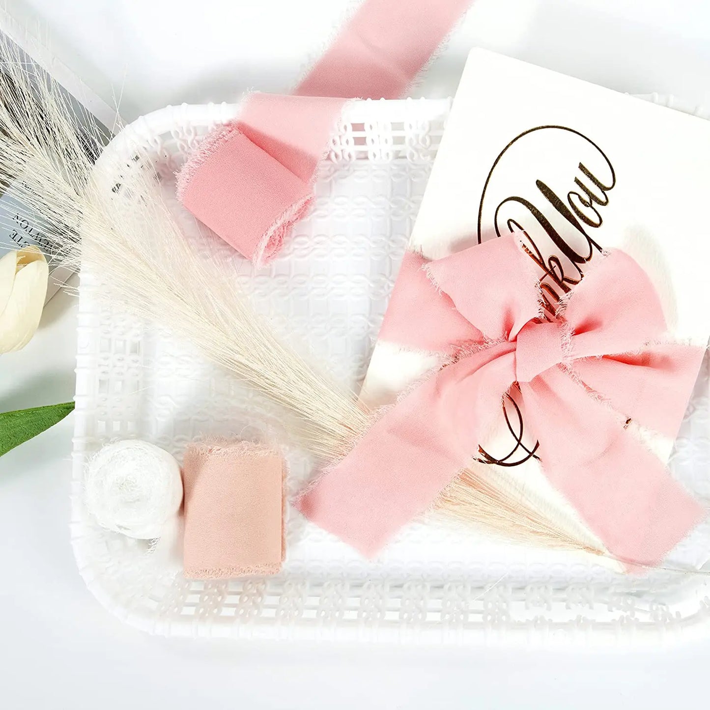 Hand-Dyed Silk Chiffon Ribbon - 5yd Rolls for Wedding Decor, Floral Arrangements & DIY Crafts