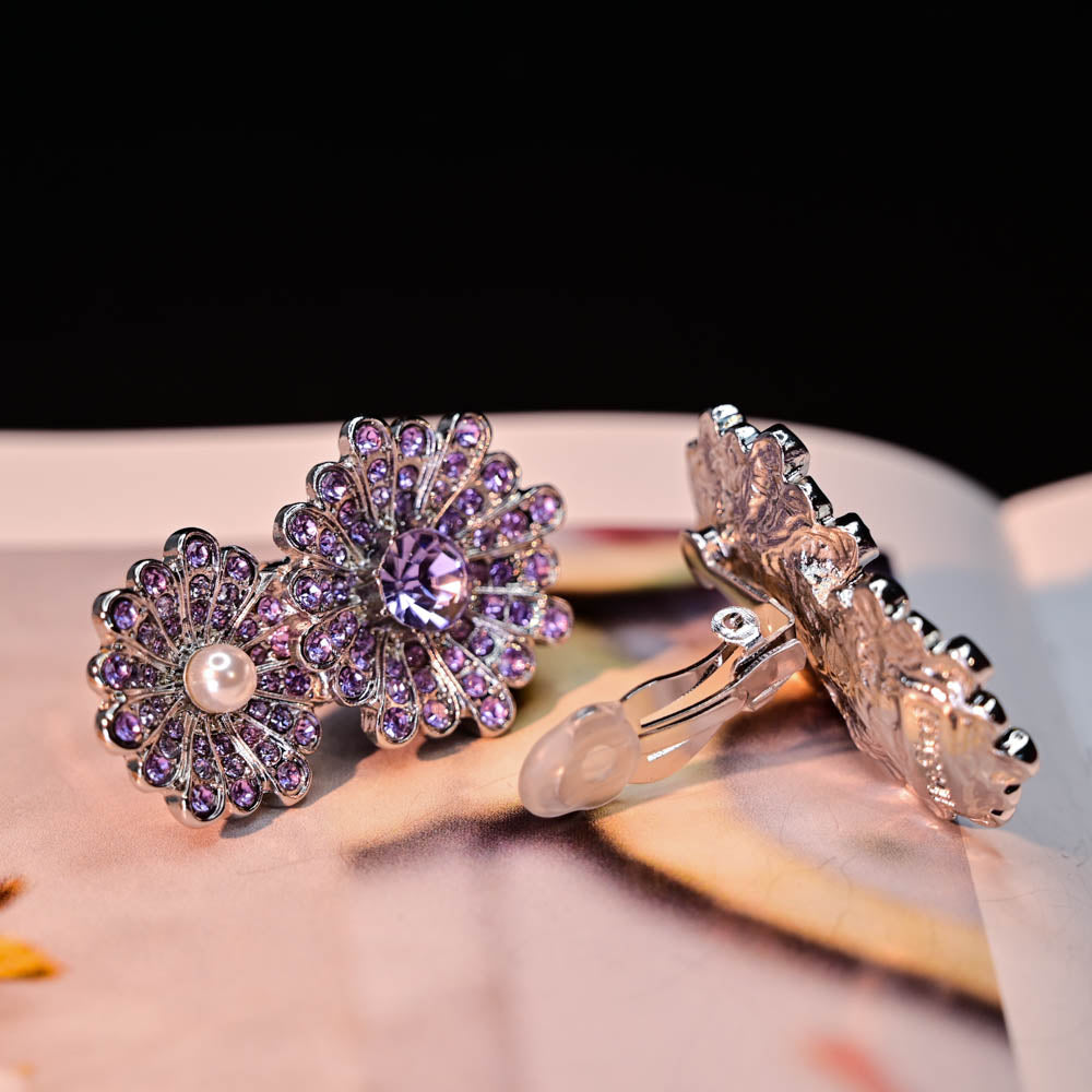 The Violet Asteria | Vintage Purple Crystal Statement Clip-On Earrings