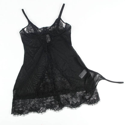 Plus Size | Black Boudoir Lace Babydoll | Floral Translucent Triangle Cups