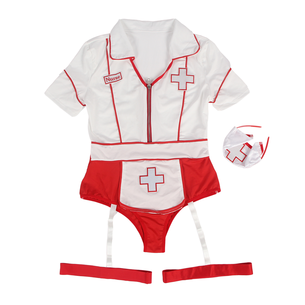 Plus Size Playful Nurse Costume | Edgy Bodysuit with Zipper & Removable Garters