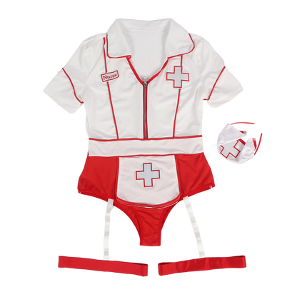 Plus Size Playful Nurse Costume | Edgy Bodysuit with Zipper & Removable Garters