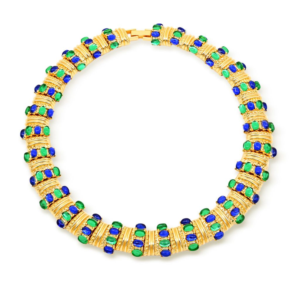 Blue & Green Cabochon | Luxury Heavy Geometric Vintage Statement Jewelry