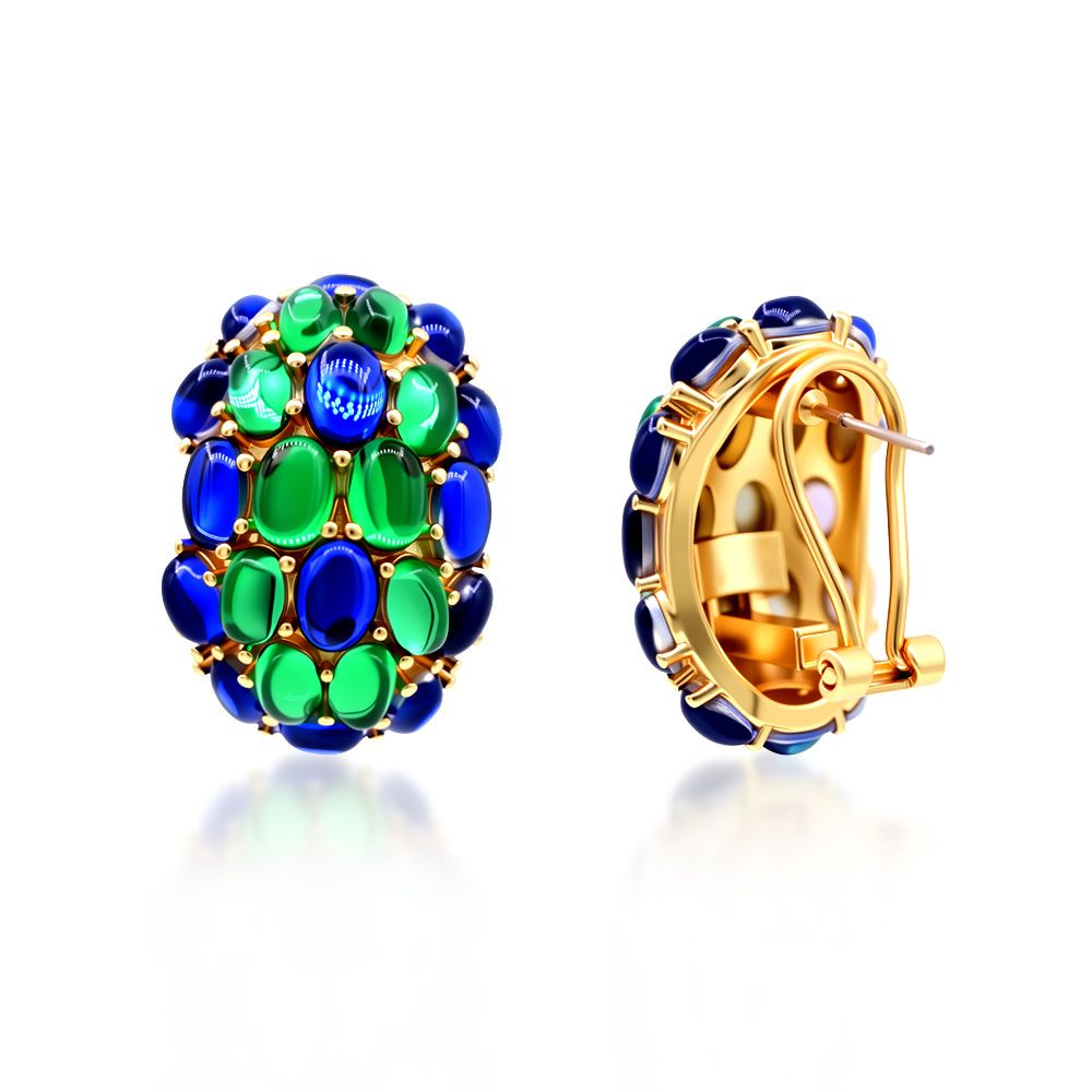 Blue & Green Cabochon | Luxury Heavy Geometric Vintage Statement Jewelry
