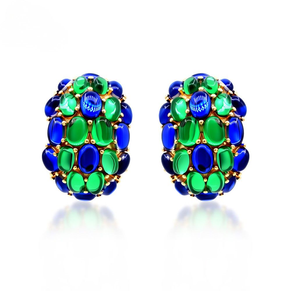 Blue & Green Cabochon | Luxury Heavy Geometric Vintage Statement Jewelry