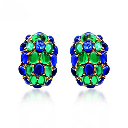 Blue & Green Cabochon | Luxury Heavy Geometric Vintage Statement Jewelry