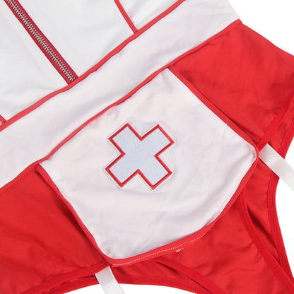 Plus Size Playful Nurse Costume | Edgy Bodysuit with Zipper & Removable Garters