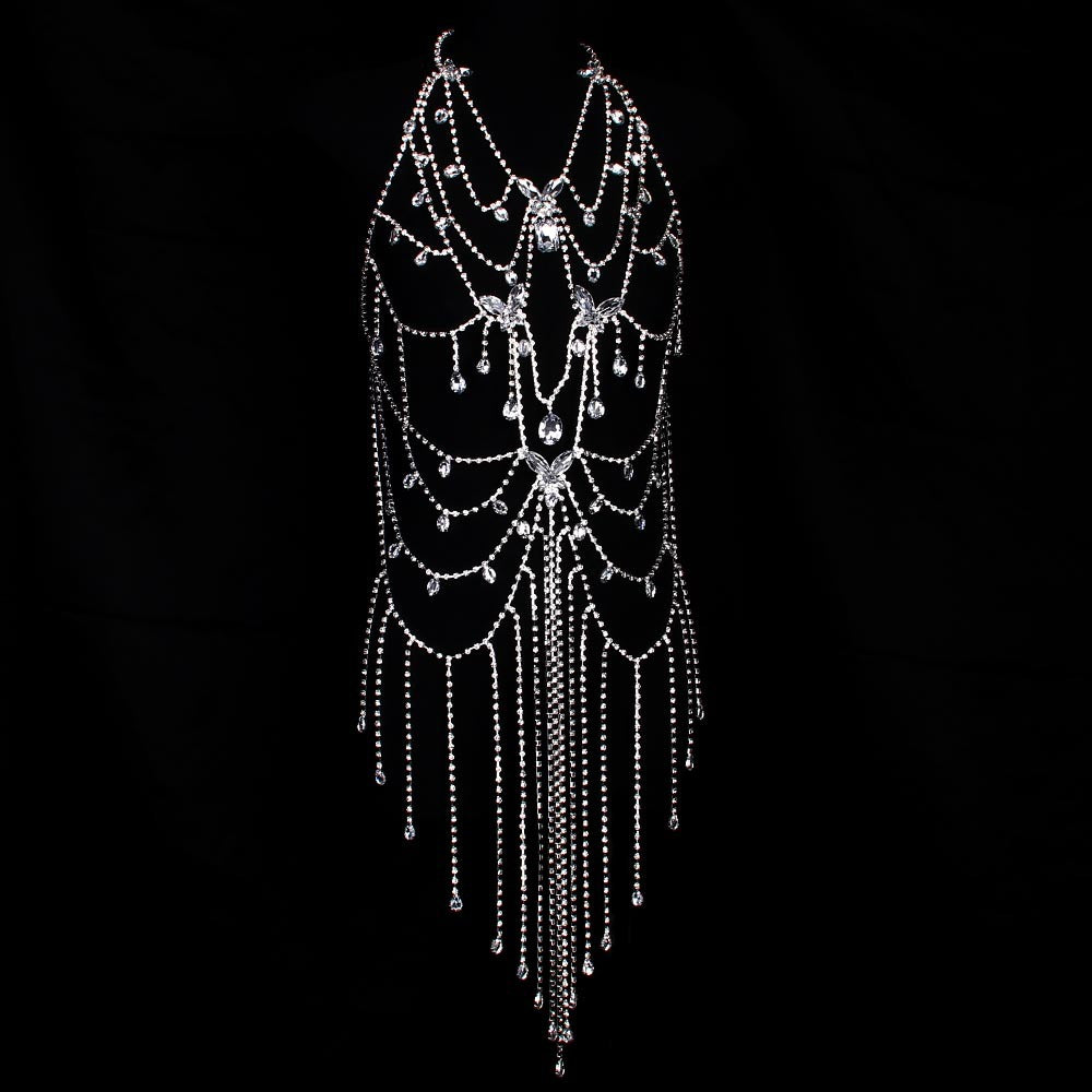 Crystal Body Chain - Cascading Rhinestone Fringe Bikini Harness