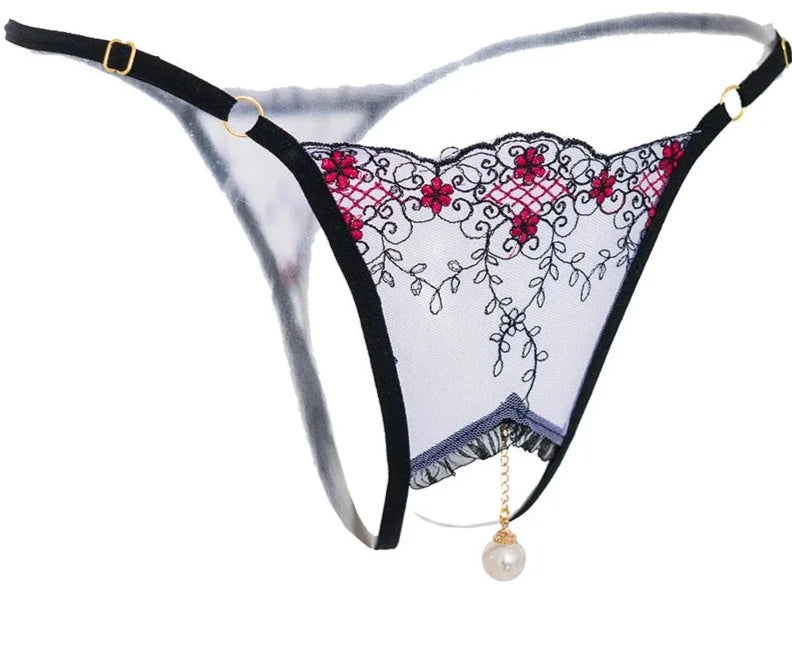 Spitzen-Tanga mit Perlenanhänger – Ouvert-Dessous für Frauen