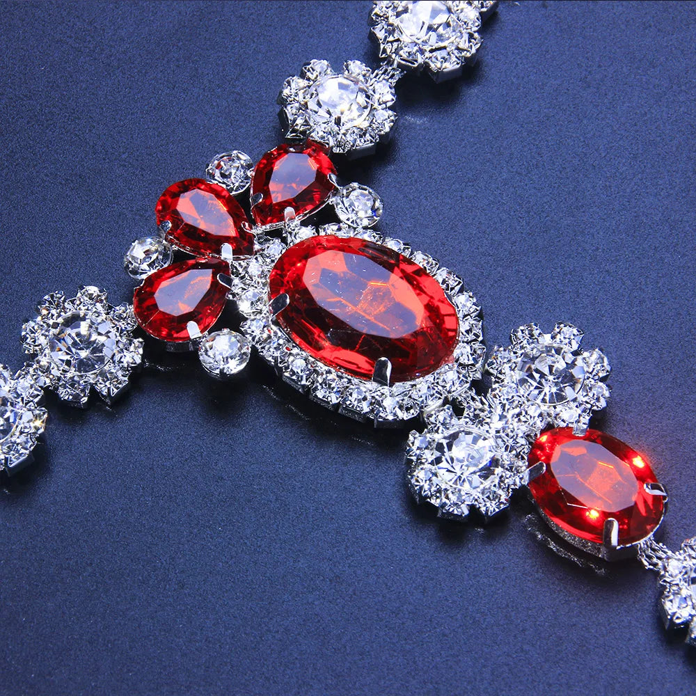 Red Crystal Thong - Elegant Silver Rhinestone Waist Chain