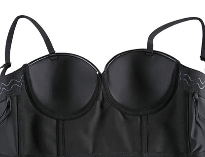 Canotta con corpetto sexy taglie dalla S alla 6XL - Corsetto push-up in ecopelle con top corto gotico