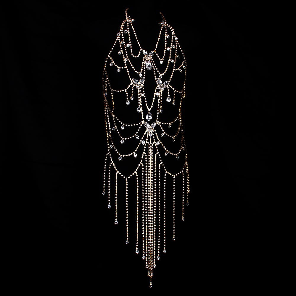 Crystal Body Chain - Cascading Rhinestone Fringe Bikini Harness