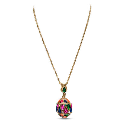 Ornate Vintage Enamel Jeweled Egg Necklace – 18K Gold Plated