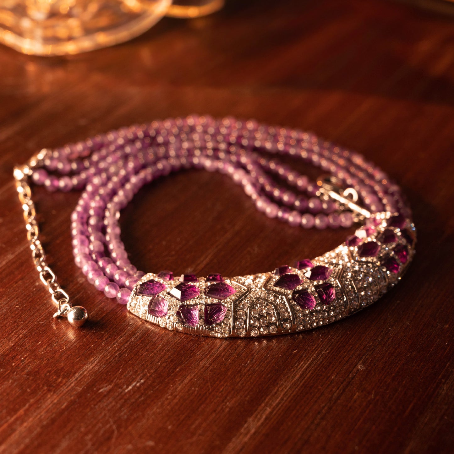 Purple Vintage Statement Beaded Silver Necklace & Earring Collection