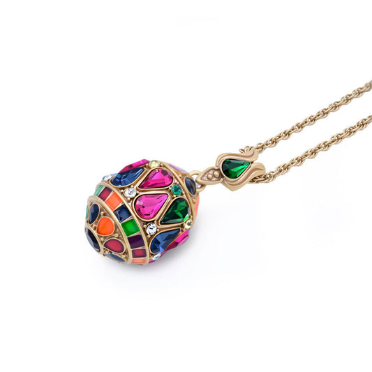 Ornate Vintage Enamel Jeweled Egg Necklace – 18K Gold Plated