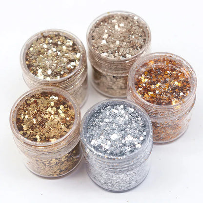 Shimmering Art Powder Kit - 10ml Champagne, Silver, and Gold Glitter Sequins forDecoration