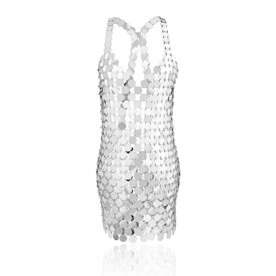 Handcrafted Sequin Halter Dress | Body Chain - Luxury Party Wear