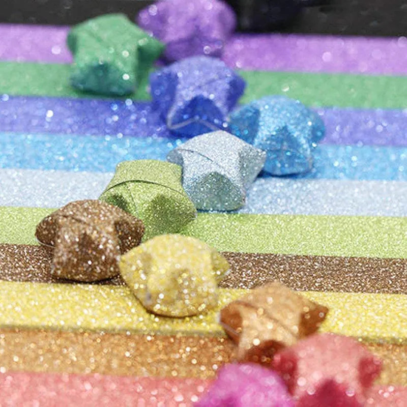 Sparkling Origami Star Paper Set - 140 Strips for Creating Glittery Lucky Stars & Decorative Crafts