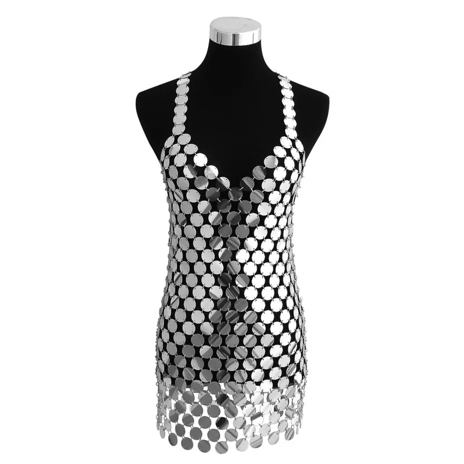 Handcrafted Sequin Halter Dress | Body Chain - Luxury Party Wear