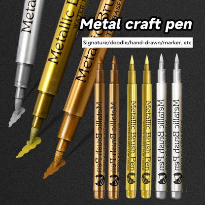 Lustrous Metallic Marker Set - Permanent Gold & Silver Brush Pens for Artists and Crafters