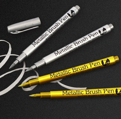 Lustrous Metallic Marker Set - Permanent Gold & Silver Brush Pens for Artists and Crafters