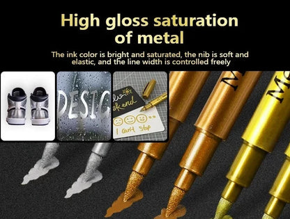 Lustrous Metallic Marker Set - Permanent Gold & Silver Brush Pens for Artists and Crafters