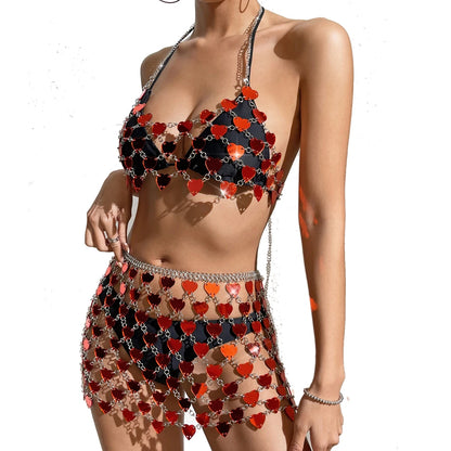 Passionate Heart Sequin Bikini & Waist Chain Set