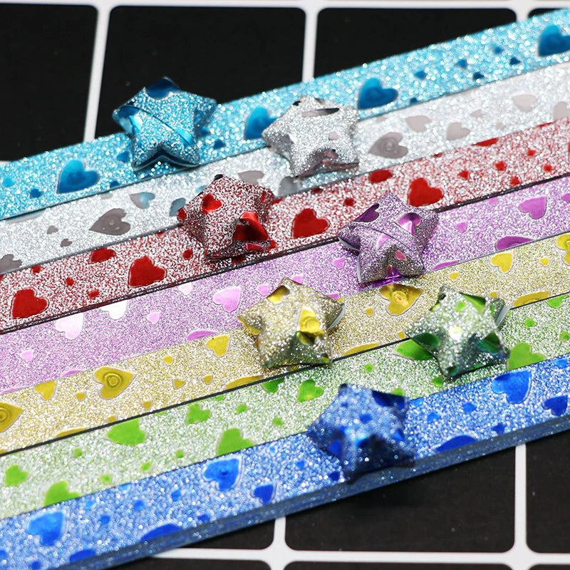 Sparkling Origami Star Paper Set - 140 Strips for Creating Glittery Lucky Stars & Decorative Crafts