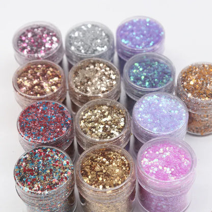 Kit di polvere artistica scintillante - Paillettes glitter champagne, argento e oro da 10 ml per la decorazione