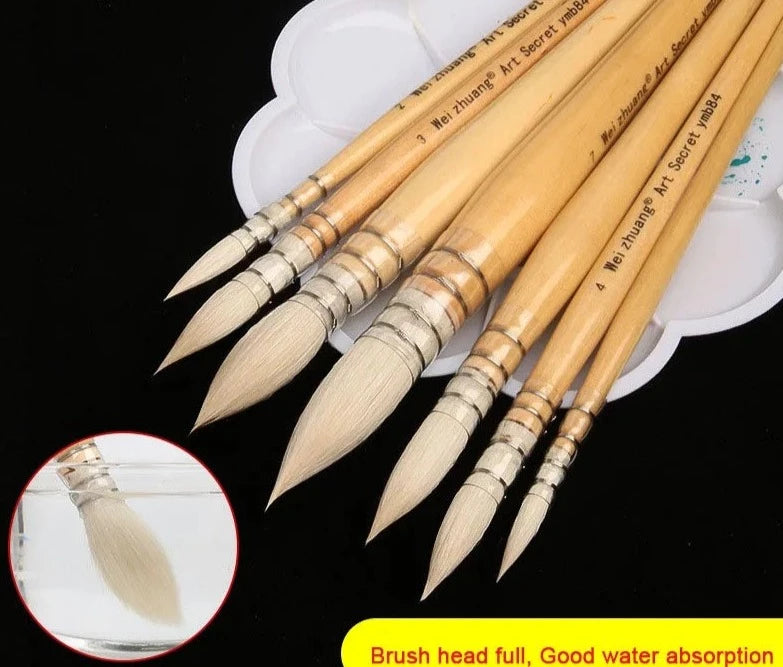 Professional Watercolor Paint Brush with Wool Hair - Artisan Quality, Wood Handle Painting Supplies