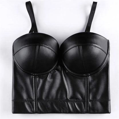 Canotta con corpetto sexy taglie dalla S alla 6XL - Corsetto push-up in ecopelle con top corto gotico