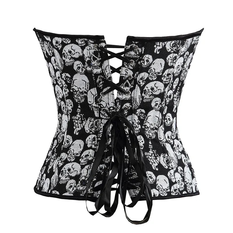 Corsetto con teschio overbust Rebel Noir – da XS a 7XL