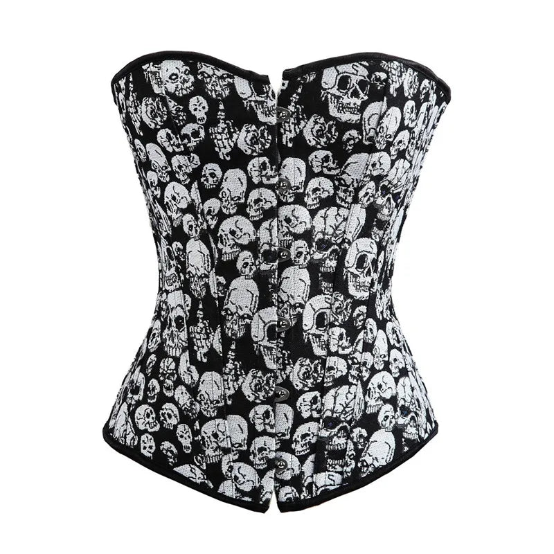 Corsetto con teschio overbust Rebel Noir – da XS a 7XL