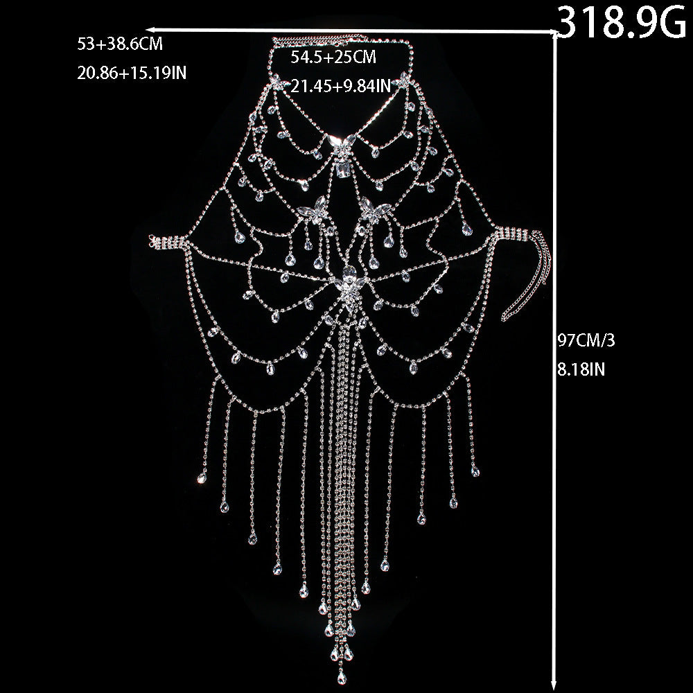 Crystal Body Chain - Cascading Rhinestone Fringe Bikini Harness