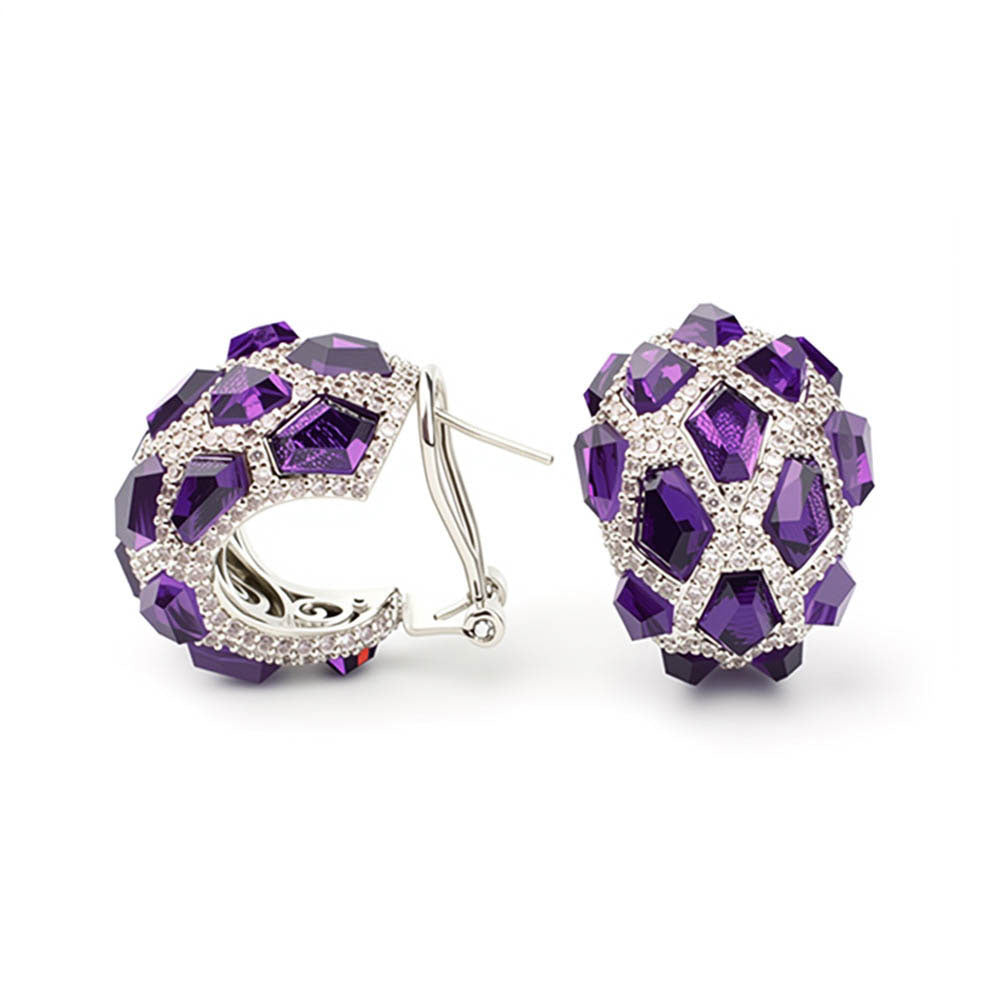 Purple Vintage Statement Beaded Silver Necklace & Earring Collection