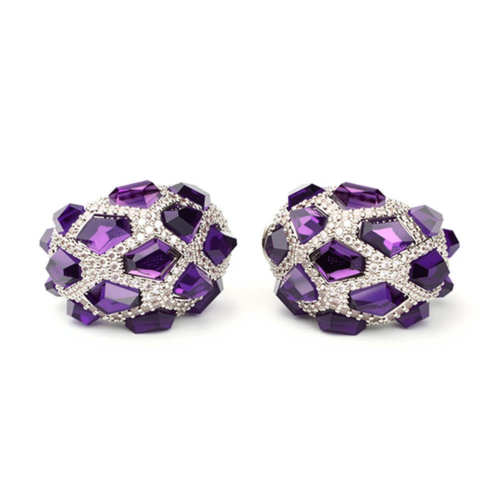 Purple Vintage Statement Beaded Silver Necklace & Earring Collection