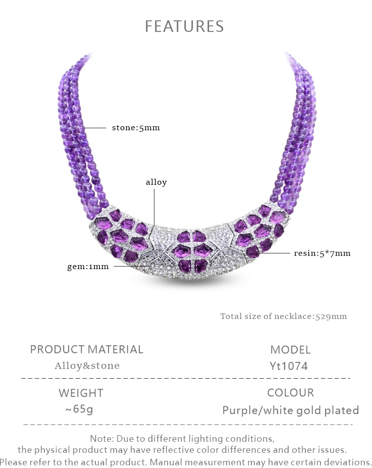 Purple Vintage Statement Beaded Silver Necklace & Earring Collection