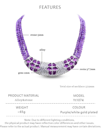 Purple Vintage Statement Beaded Silver Necklace & Earring Collection