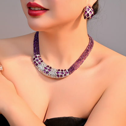 Purple Vintage Statement Beaded Silver Necklace & Earring Collection