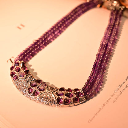 Purple Vintage Statement Beaded Silver Necklace & Earring Collection