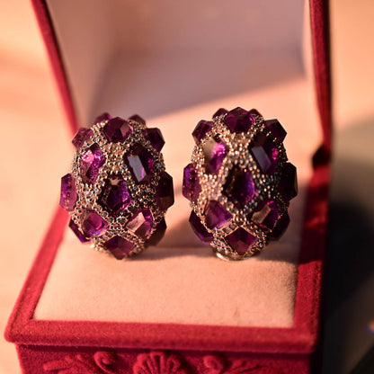 Purple Vintage Statement Beaded Silver Necklace & Earring Collection