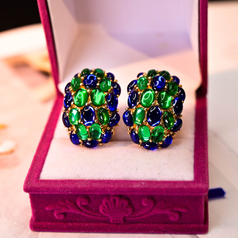 Blue & Green Cabochon | Luxury Heavy Geometric Vintage Statement Jewelry