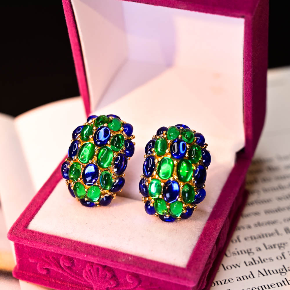 Blue & Green Cabochon | Luxury Heavy Geometric Vintage Statement Jewelry