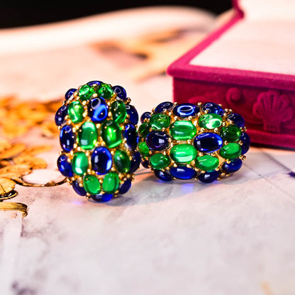Blue & Green Cabochon | Luxury Heavy Geometric Vintage Statement Jewelry