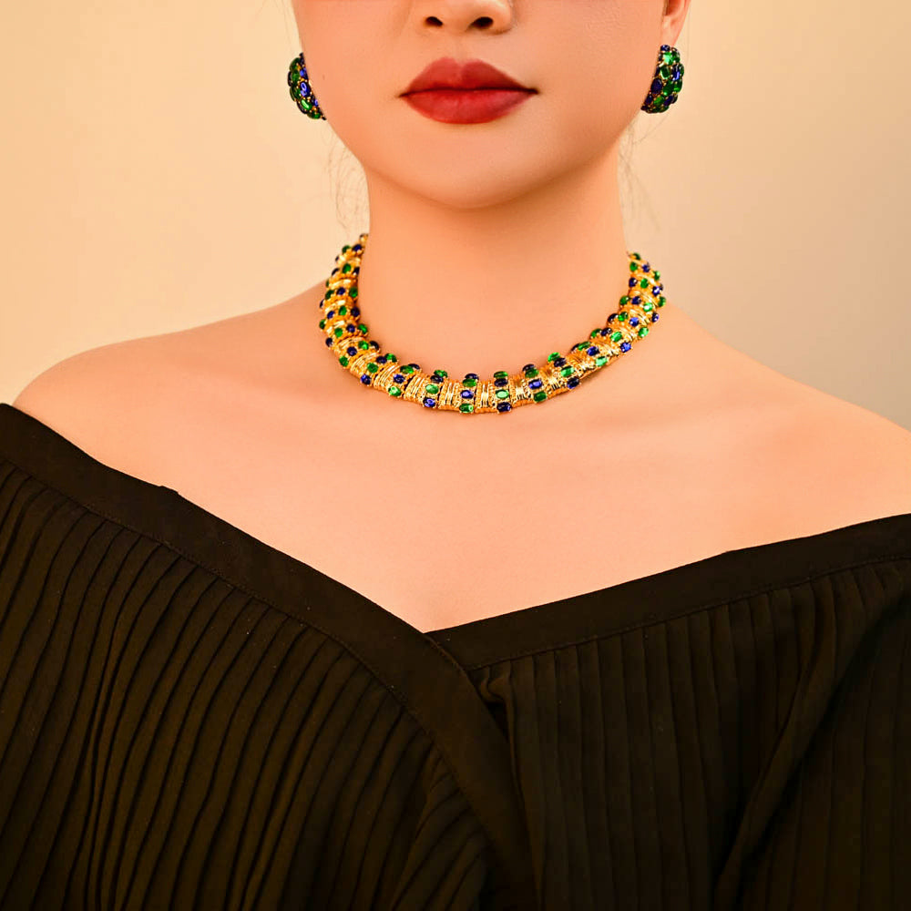 Blue & Green Cabochon | Luxury Heavy Geometric Vintage Statement Jewelry