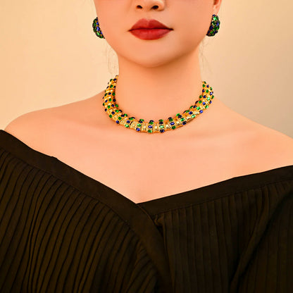 Blue & Green Cabochon | Luxury Heavy Geometric Vintage Statement Jewelry