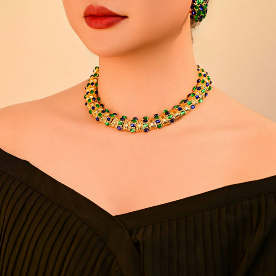 Blue & Green Cabochon | Luxury Heavy Geometric Vintage Statement Jewelry